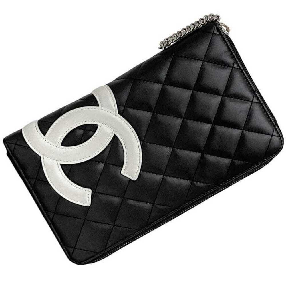 CHANEL Black Lambskin Leather Logo Wallet